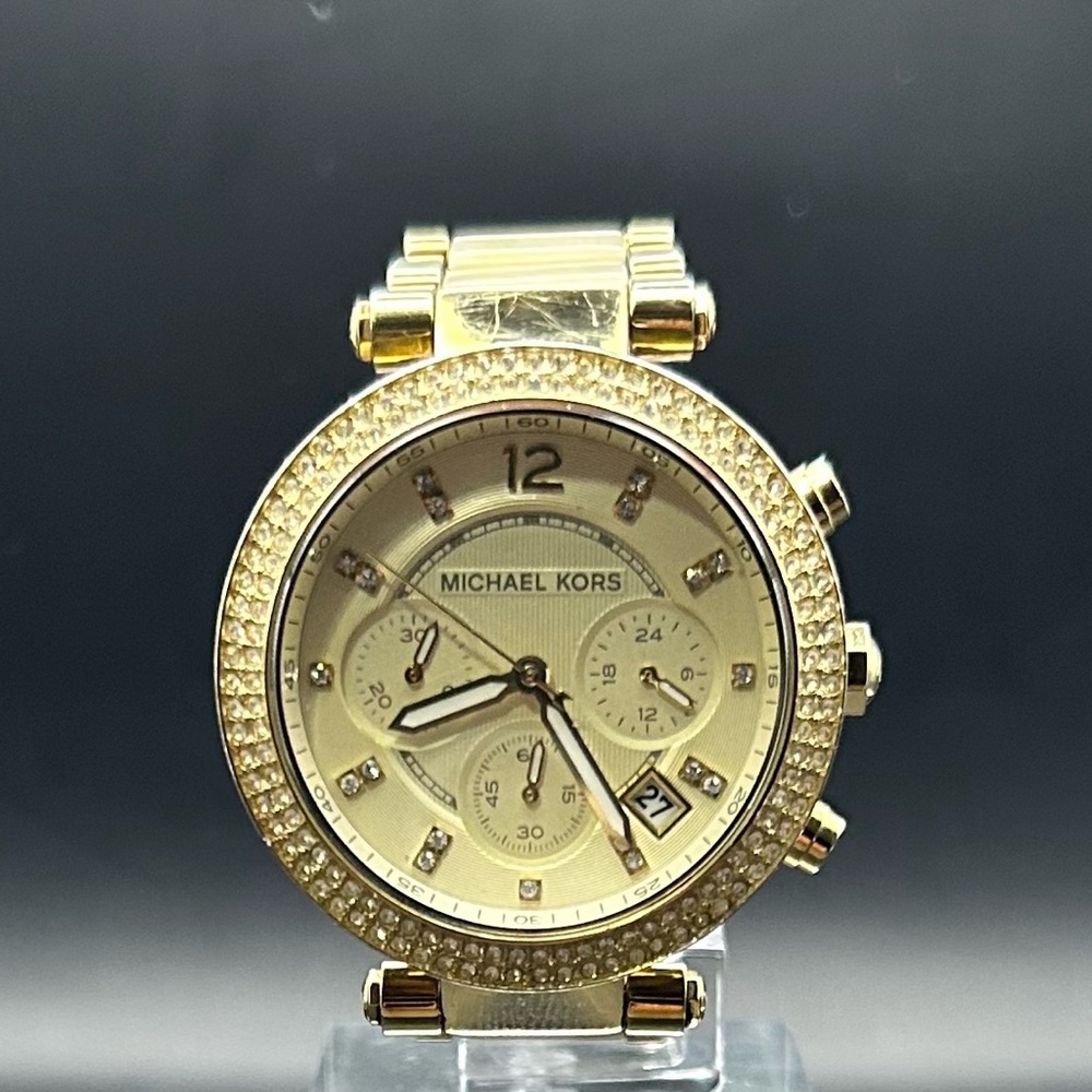 Michael Kors Women’s Parker MK5632 Gold Tone Quartz Watch 39mm New Battery